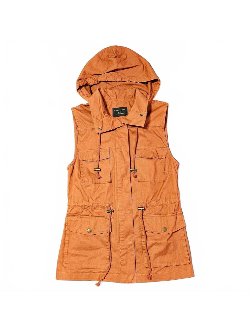 Love Tree Small Orange Cotton Hooded Utility Vest Lightweight Outdoors Outerwear